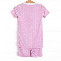Ribbon Rows Bamboo Pajama Short Set, Pink