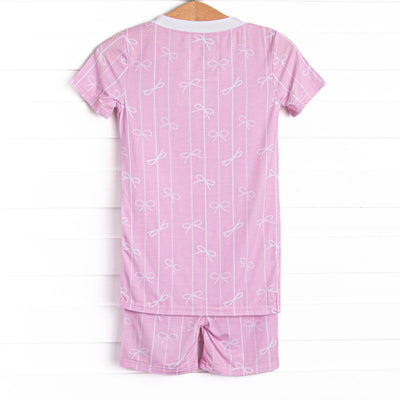 Ribbon Rows Bamboo Pajama Short Set, Pink