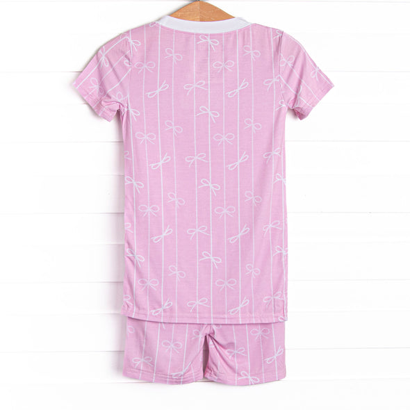 Ribbon Rows Bamboo Pajama Short Set, Pink