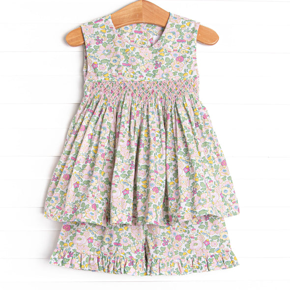 Properly Pleated Petals Smocked Short Set, Pink