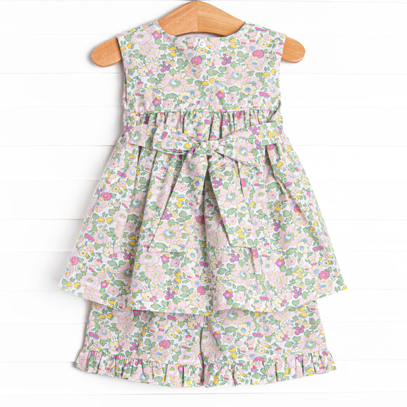 Properly Pleated Petals Smocked Short Set, Pink