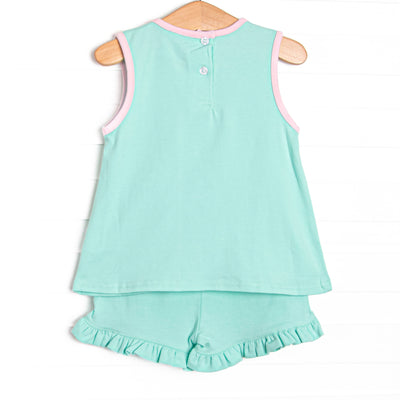 Beautiful Bows Embroidered Ruffle Short Set, Mint