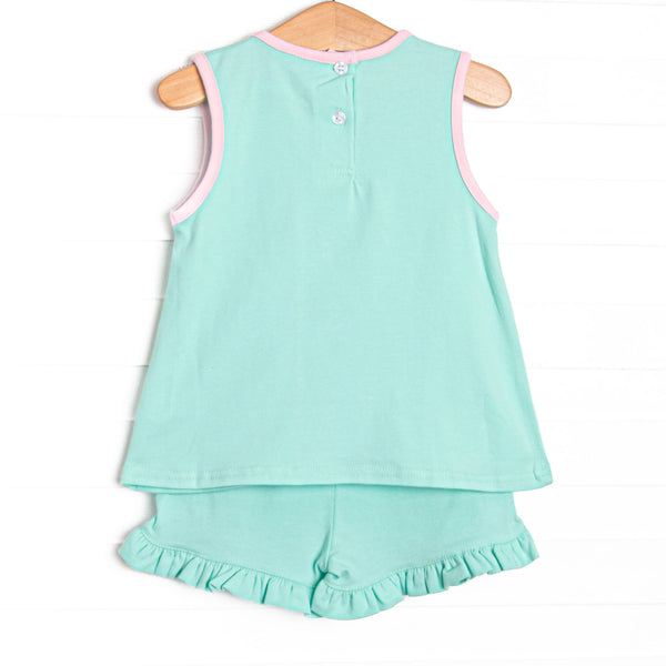 Beautiful Bows Embroidered Ruffle Short Set, Mint