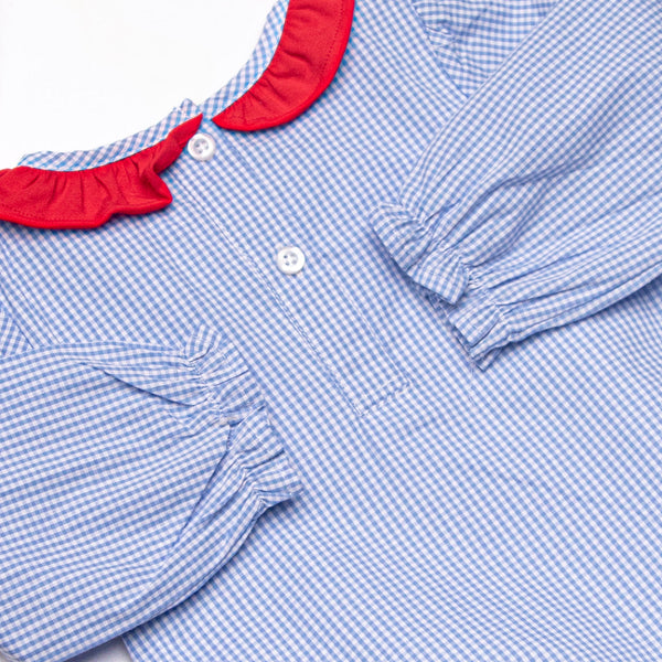 Chasing Tails Applique Ruffle Neck, Blue