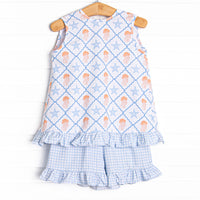 Blue Sea Stinger Ruffle Short Set, Blue