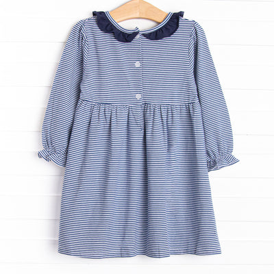 Berkley Long Sleeve Dress, Navy Stripe