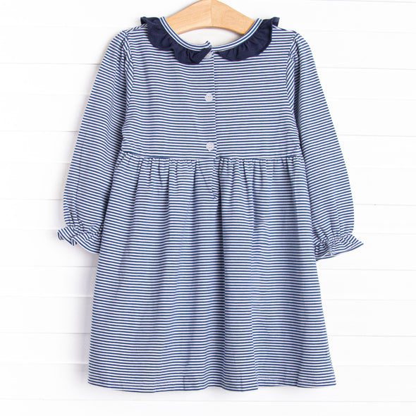 Berkley Long Sleeve Dress, Navy Stripe