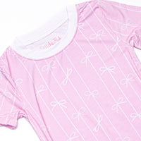 Ribbon Rows Bamboo Pajama Short Set, Pink