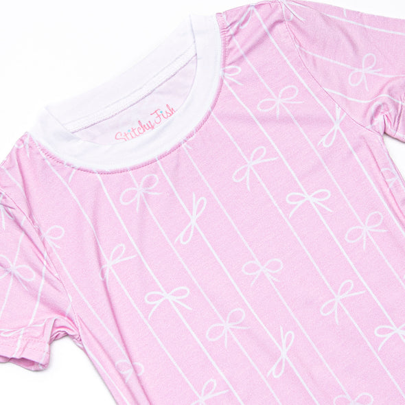 Ribbon Rows Bamboo Pajama Short Set, Pink