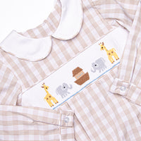 Noah's Ark Smocked Bubble, Tan