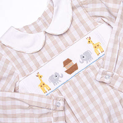 Noah's Ark Smocked Bubble, Tan