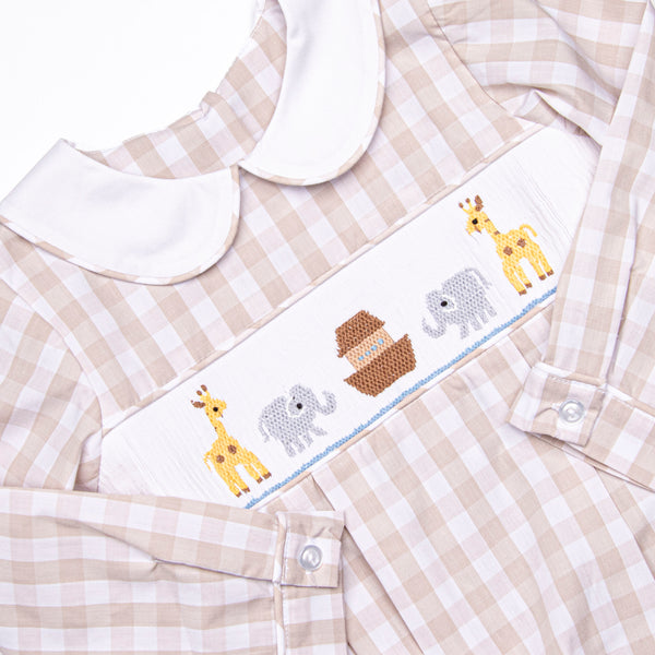 Noah's Ark Smocked Bubble, Tan