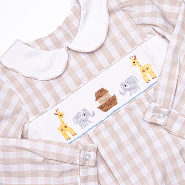 Noah's Ark Smocked Bubble, Tan
