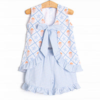 Blue Sea Stinger Ruffle Short Set, Blue