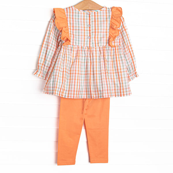 Patchwork Plaid Legging Set, Orange