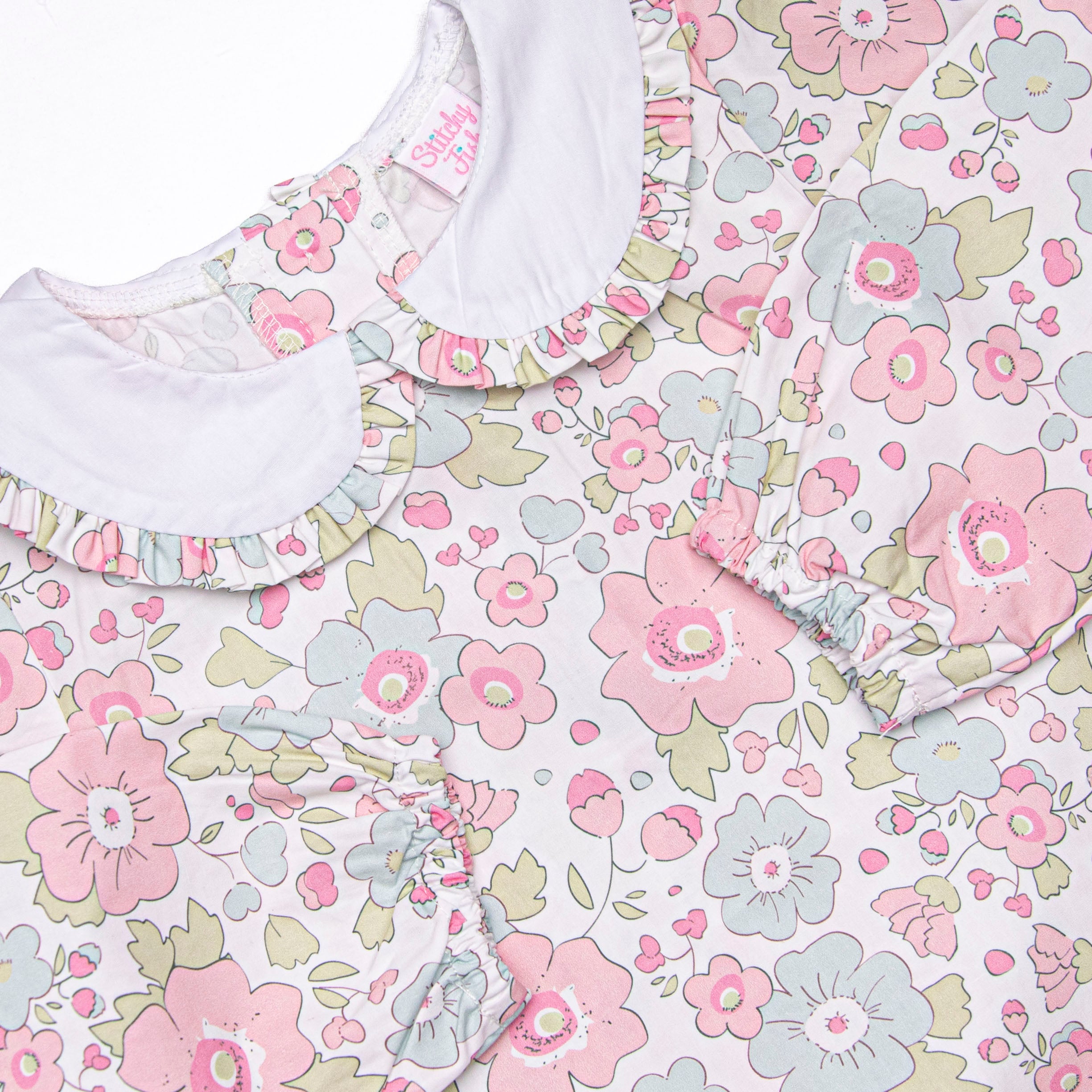 Girl's Fuchsia Flowers Dress in Green size 2T | Stitchy Fish Girl's Fuchsia Flowers Dress in Green size 2T | Stitchy Fish