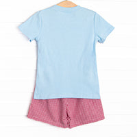 Trucking Along Applique Short Set, Red