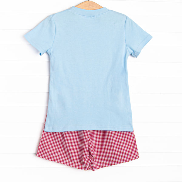 Trucking Along Applique Short Set, Red