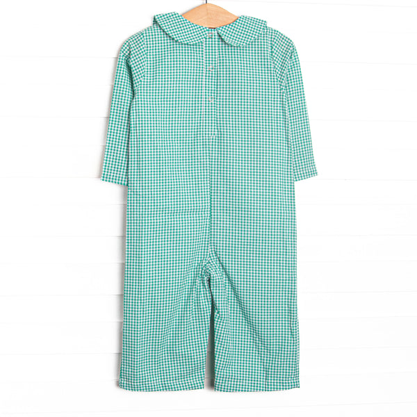 Mint Moos Applique Collared Romper, Green