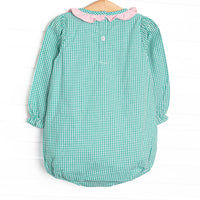 Mint Moos Applique Ruffle Neck Bubble, Green