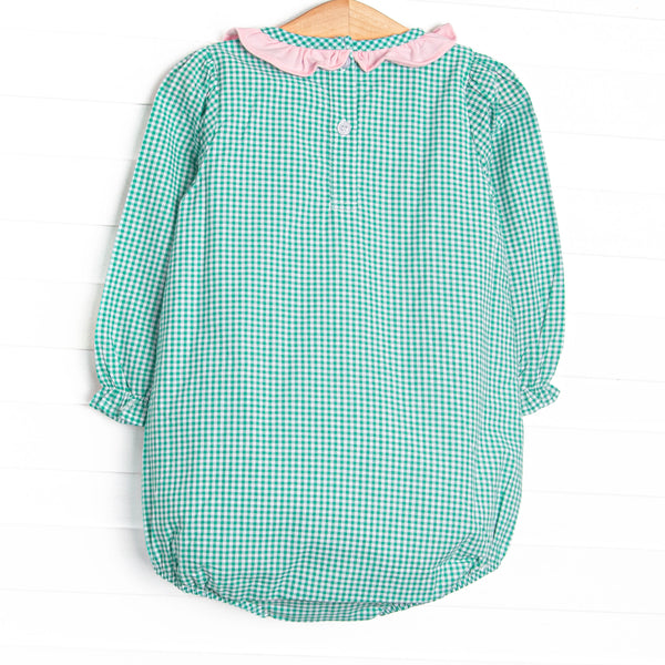 Mint Moos Applique Ruffle Neck Bubble, Green