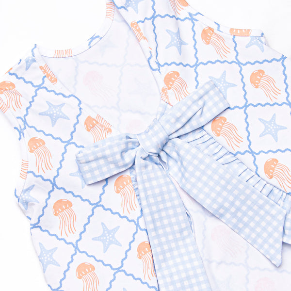 Blue Sea Stinger Ruffle Short Set, Blue