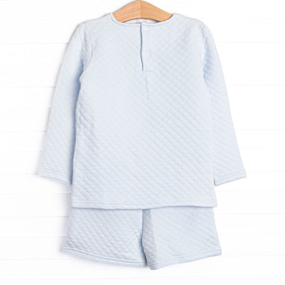 Caden Quilted Long Sleeve Short Set, Blue