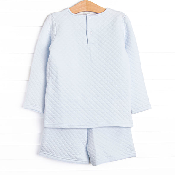 Caden Quilted Long Sleeve Short Set, Blue