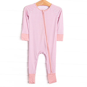 Pink Gingham Bamboo Zippy Pajama, Pink