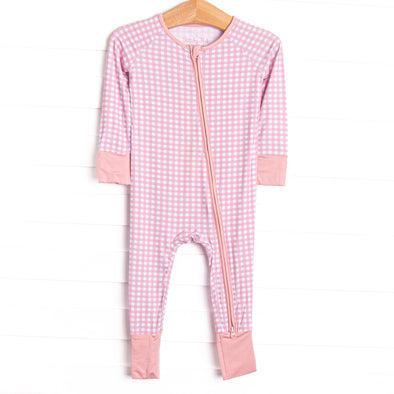 Pink Gingham Bamboo Zippy Pajama, Pink