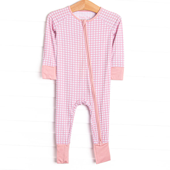 Pink Gingham Bamboo Zippy Pajama, Pink