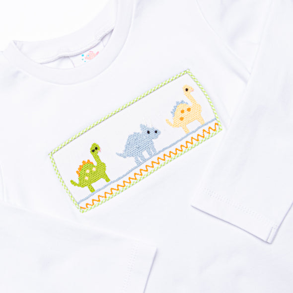 Dino Parade Smocked Pant Set, White