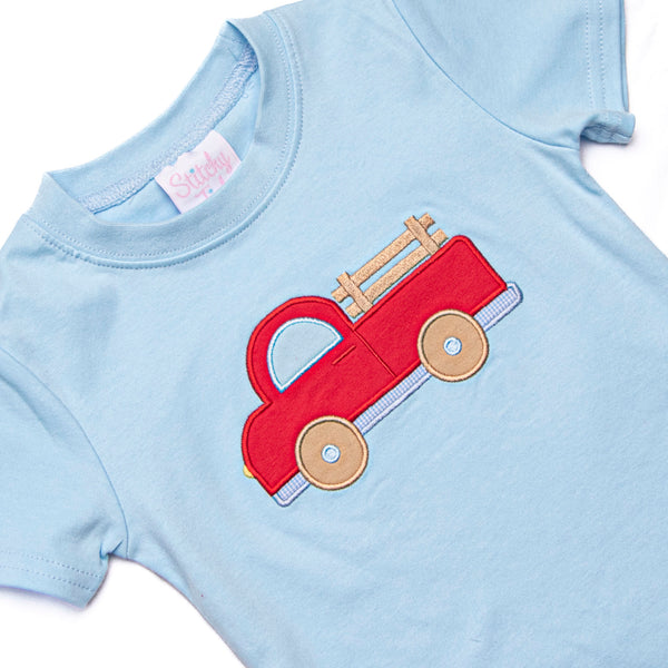 Trucking Along Applique Short Set, Red