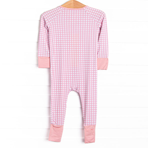Pink Gingham Bamboo Zippy Pajama, Pink