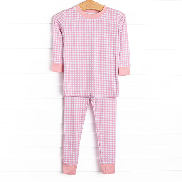 Pink Gingham Bamboo Pajama Set, Pink