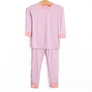 Pink Gingham Bamboo Pajama Set, Pink