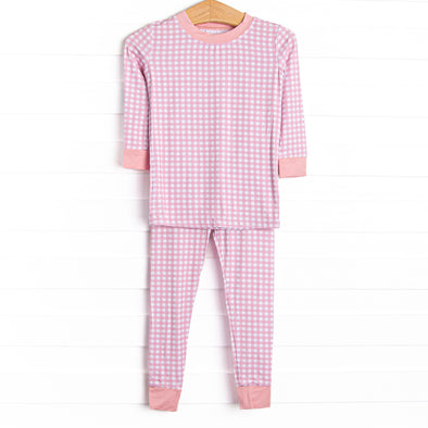 Pink Gingham Bamboo Pajama Set, Pink