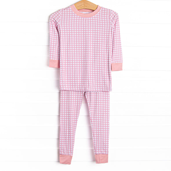 Pink Gingham Bamboo Pajama Set, Pink