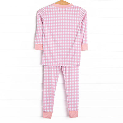 Pink Gingham Bamboo Pajama Set, Pink