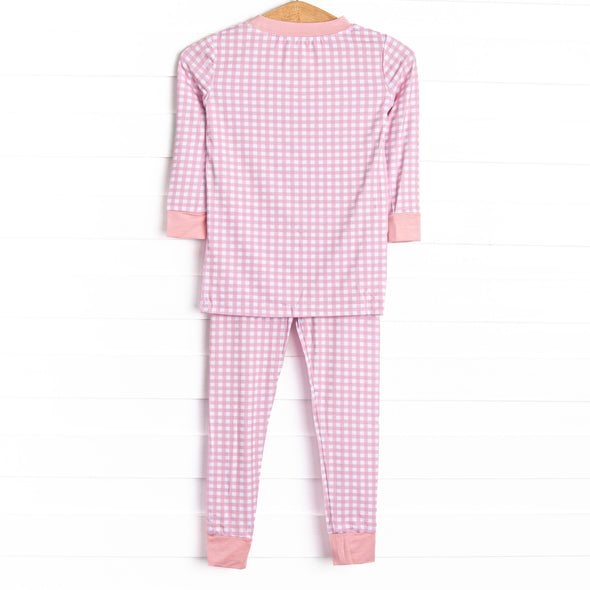 Pink Gingham Bamboo Pajama Set, Pink