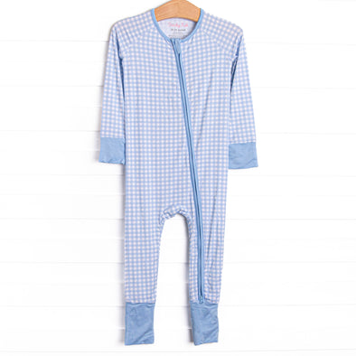 Blue Gingham Bamboo Zippy Pajama, Blue