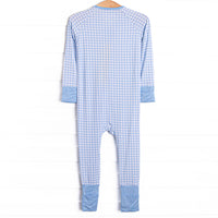 Blue Gingham Bamboo Zippy Pajama, Blue