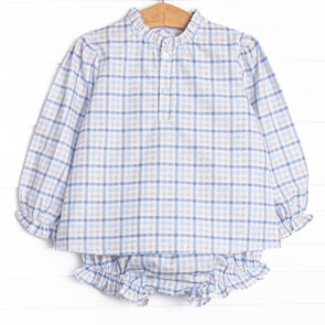 Poised Plaid Diaper Set, Blue