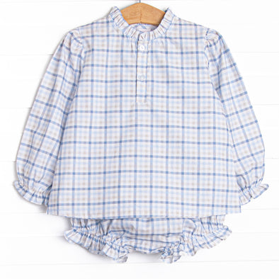 Poised Plaid Diaper Set, Blue