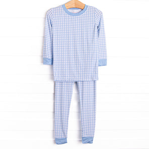 Blue Gingham Bamboo Pajama Set, Blue