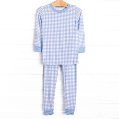Blue Gingham Bamboo Pajama Set, Blue