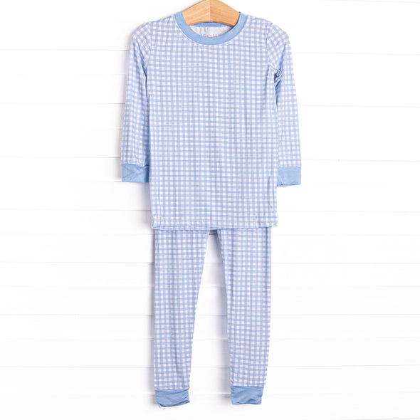 Blue Gingham Bamboo Pajama Set, Blue