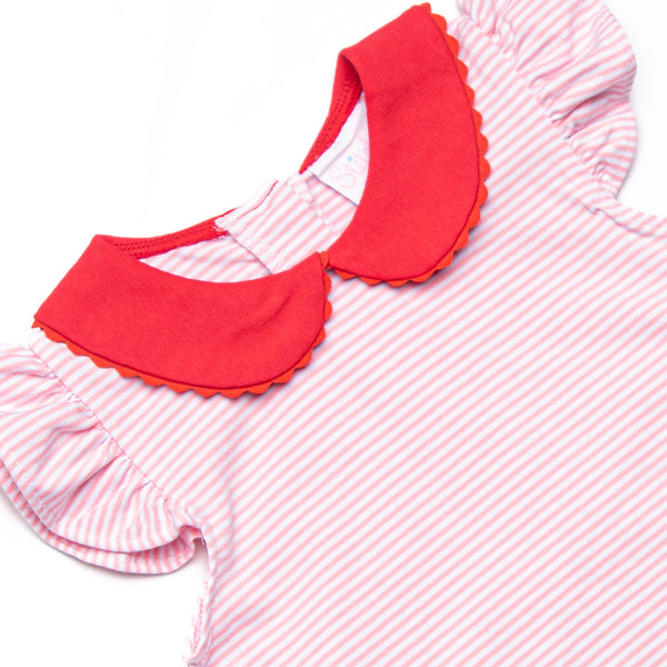 Ladybug Line Applique Ruffle Short Set, Pink Stripe