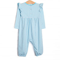 Gracie Romper, Aqua Stripe
