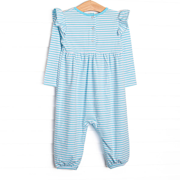 Gracie Romper, Aqua Stripe